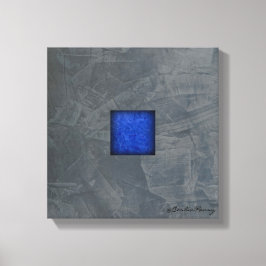 Leigrijze kobaltblauwe moderne kunst met handteken canvas afdruk