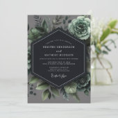 Leigroene botanische romantische bruiloft kaart (Staand voorkant)