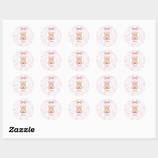 Leilani | Aangepaste Roze Teddybeer Nursery Design Ronde Sticker (Vel)