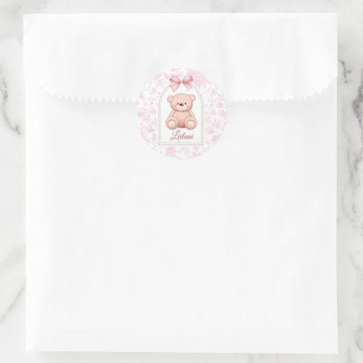 Leilani | Aangepaste Roze Teddybeer Nursery Design Ronde Sticker (Tas)