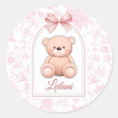 Leilani | Aangepaste Roze Teddybeer Nursery Design Ronde Sticker (Voorkant)