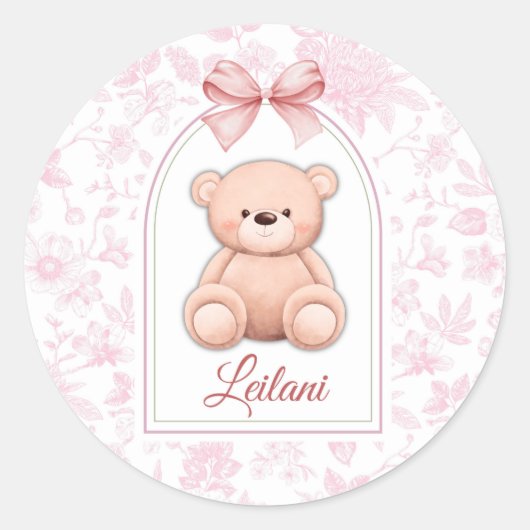 Leilani | Aangepaste Roze Teddybeer Nursery Design Ronde Sticker (Voorkant)