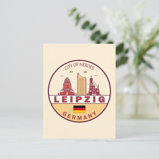 Leipzig Duitsland City Skyline Emblem Briefkaart (Staand voorkant)