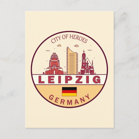 Leipzig Duitsland City Skyline Emblem Briefkaart (Voorkant)