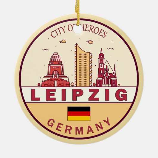 Leipzig Duitsland City Skyline Emblem Keramisch Ornament (Achterkant)