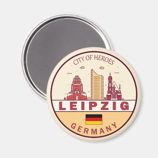 Leipzig Duitsland City Skyline Emblem Magneet (Voorkant / Achterkant)