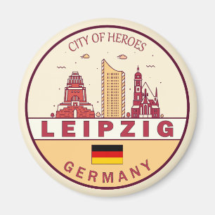 Leipzig Duitsland City Skyline Emblem Magneet