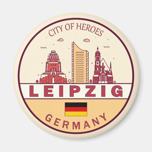 Leipzig Duitsland City Skyline Emblem Magneet (Voorkant)