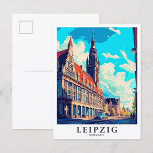 Leipzig Duitsland Kunst Vintage Reizen Illustratie Briefkaart