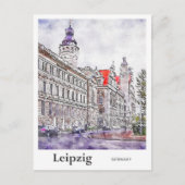 Leipzig Duitsland Reizen Waterverf Hand getekend Briefkaart (Voorkant)