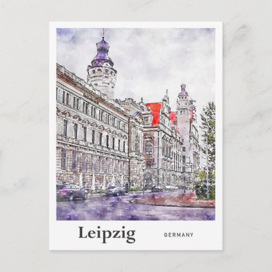 Leipzig Duitsland Reizen Waterverf Hand getekend Briefkaart (Voorkant)