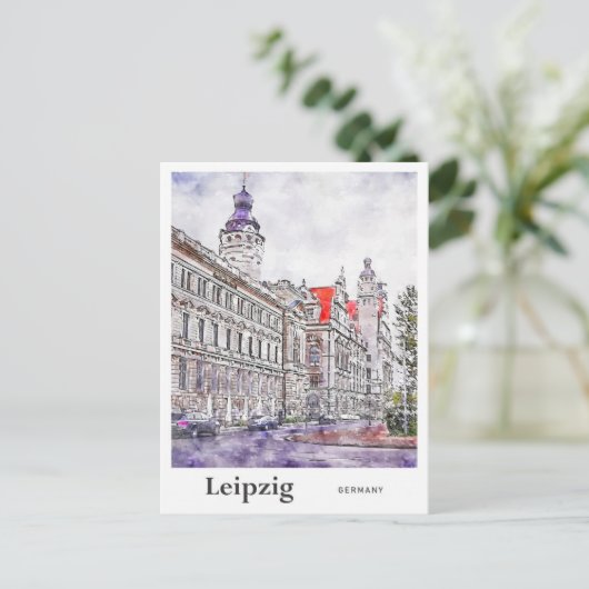 Leipzig Duitsland Reizen Waterverf Hand getekend Briefkaart (Staand voorkant)