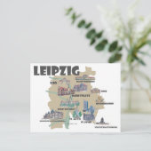 Leipzig Duitsland - Retrokaart met aantrekkingen Briefkaart (Staand voorkant)