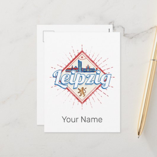 Leipzig Duitsland Saksen Retro Skyline Vintage Feestdagenkaart (Voorkant / Achterkant in situ)
