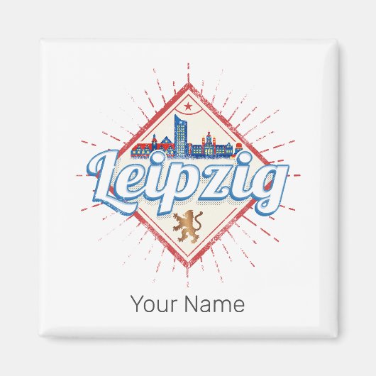Leipzig Duitsland Saksen Retro Skyline Vintage Magneet (Voorkant)