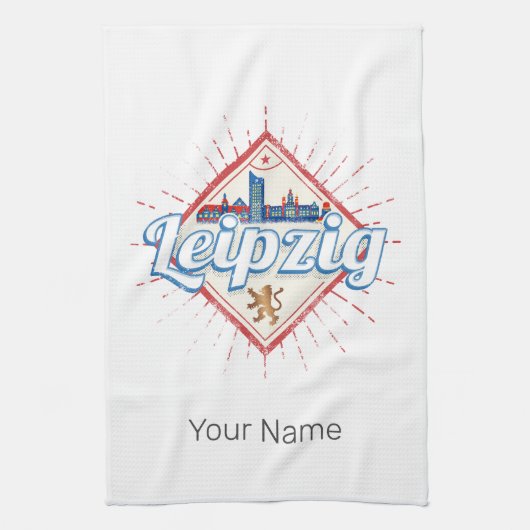 Leipzig Duitsland Saksen Retro Skyline Vintage Theedoek (Verticaal)