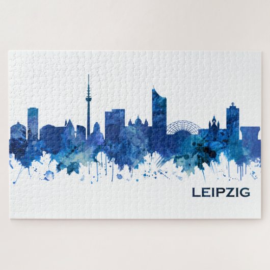 Leipzig Duitsland Skyline Blue Legpuzzel (Horizontaal)