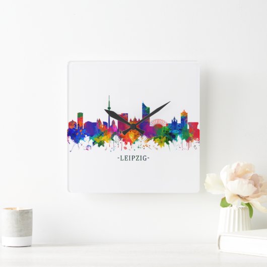 Leipzig Duitsland Skyline Vierkante Klok (Huis)