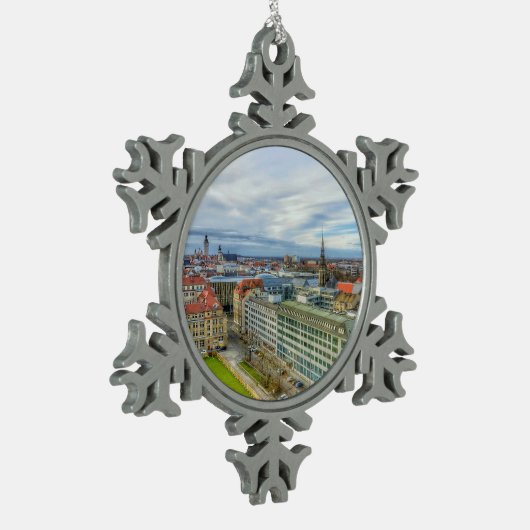 Leipzig, Duitsland Tin Sneeuwvlok Ornament (Links)