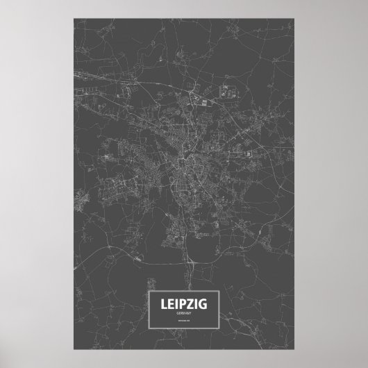 Leipzig, Duitsland (wit op zwart) Poster (Voorkant)