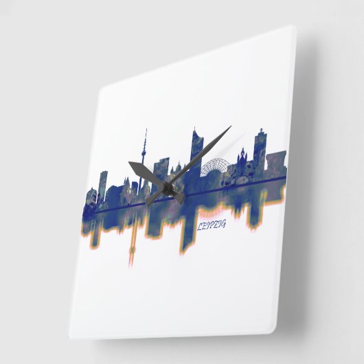 Leipzig Skyline Vierkante Klok (Hoek)