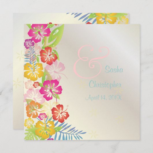 LEIS/LUAU/HIBISCUS WEDDING INVITATIONS KAART (Voorkant / Achterkant)