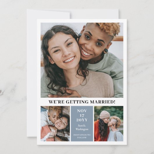 Leistblauw 3 Foto Collage Modern sparen de Datum Save The Date (Voorkant)