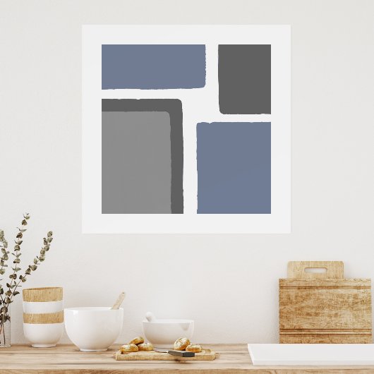 Leistblauw en grijs minimalistisch kleurenblok poster (Keuken)