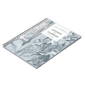 Leistblauw en zwarte roze minimalistische marmer notitieboek (Linkerzijde)