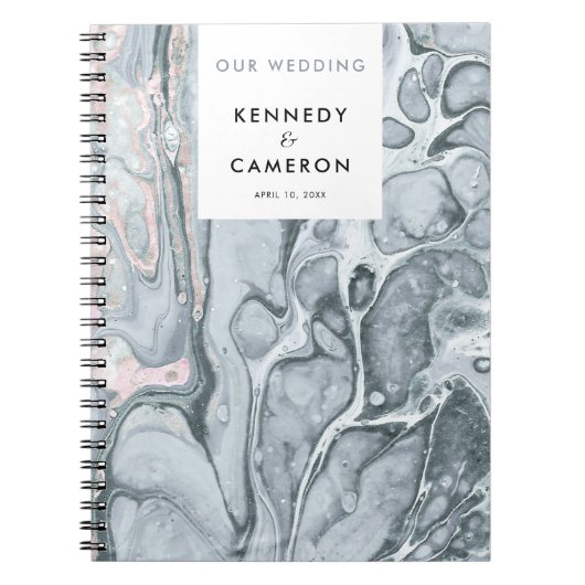 Leistblauw en zwarte roze minimalistische marmer notitieboek (Voorkant)