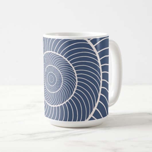 Leistblauwe crème spiraal slakkfibonacci koffie mu koffiemok (Voorkant rechts)