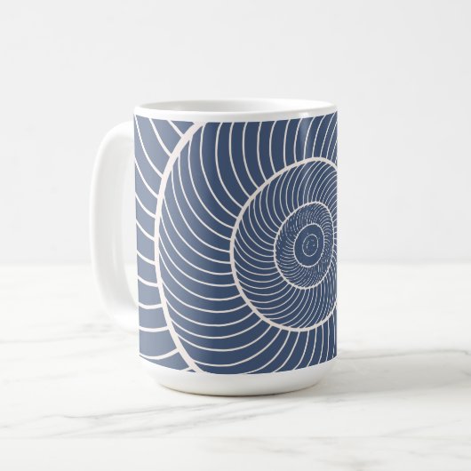 Leistblauwe crème spiraal slakkfibonacci koffie mu koffiemok (Voorkant links)