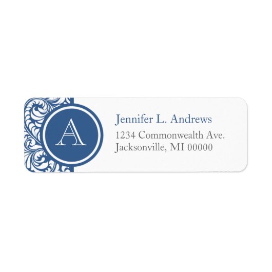 Leistblauwe damesmonogram Adres Retourlabels Etiket (Voorkant)