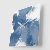 Leistblauwe witte, moderne Abstracte penseelstreke Vierkante Klok (Hoek)