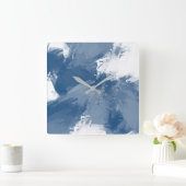 Leistblauwe witte, moderne Abstracte penseelstreke Vierkante Klok (Huis)