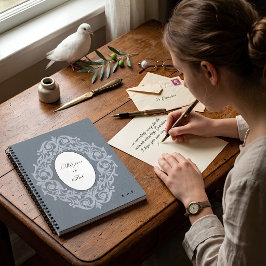 Leiste Blau Linnen Borduurwerk Monogram Notitieboek