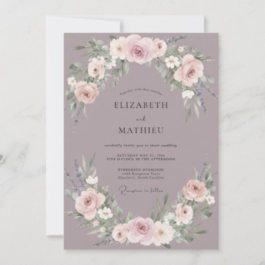 Leiste Bleke Blush Ranunculus Eucalyptus Bruiloft Kaart (Voorkant)