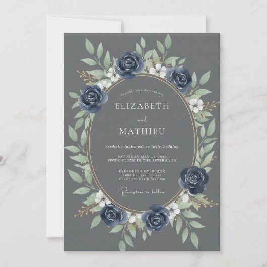 Leiste Indigo Loof Eucalyptus Bruiloft Kaart (Voorkant)