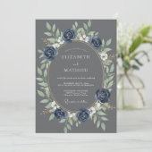 Leiste Indigo Loof Eucalyptus Bruiloft Kaart (Staand voorkant)