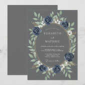 Leiste Indigo Loof Eucalyptus Bruiloft Kaart (Voorkant / Achterkant)