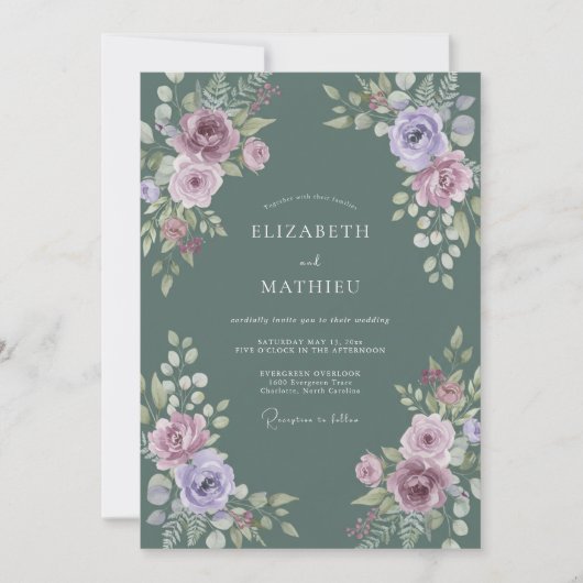 Leiste Lavendel Ranunculus Eucalyptus Bruiloft Kaart (Voorkant)