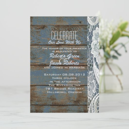  leisteen blauwe schors - lace - bruiloft kaart (Staand voorkant)