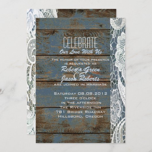  leisteen blauwe schors - lace - bruiloft kaart (Voorkant / Achterkant)