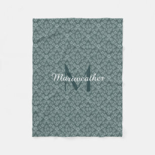 Leisteen Blauwgroen Floral Damask Fleece Blanket Deken