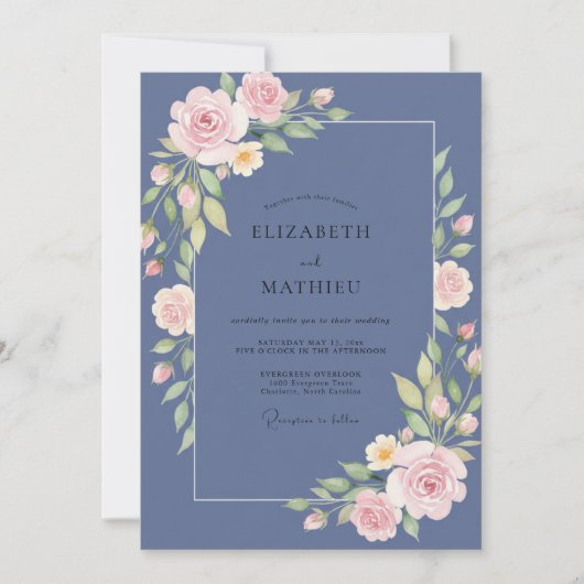 Leisteen Blush Bloeiende Eucalyptus Bruiloft Kaart (Voorkant)