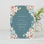 Leisteen Blush Perzikbloemblad Bruiloft Kaart (Staand voorkant)