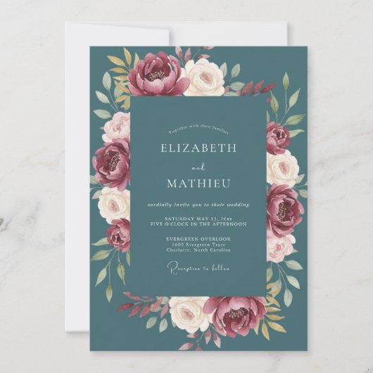 Leisteen Blush Ranunculus Eucalyptus Bruiloft Kaart (Voorkant)
