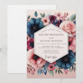 Leisteen Blush Romantische Bloeiende Bruiloft Kaart (Voorkant / Achterkant)