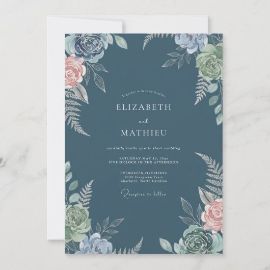 Leisteen Gedempte Ranunculus Eucalyptus Bruiloft Kaart (Voorkant)