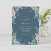 Leisteen Gedempte Ranunculus Eucalyptus Bruiloft Kaart (Staand voorkant)